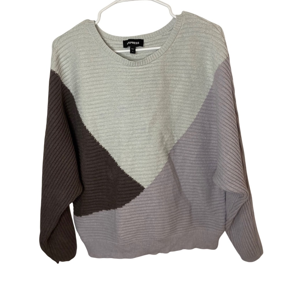 Express Colorblock‎ Ribbed Knit Sweater Women's Medium Gray Purple Brown